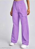 Denim lavender cotton blend cargo pants with four pockets, high rise and slanted inset pocket & patch with flap for women, size 26, 28, 30, 32