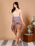 Printed cotton mixed-design free-size two-in-one skirt, ideal for women's stylish outfits. West size 26 inch to 36 inch available." (98 characters)