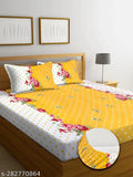 Yellow floral DWORTH Premium cotton fitted bedsheets for double bed, 210TC super soft, ideal for summer & weddings