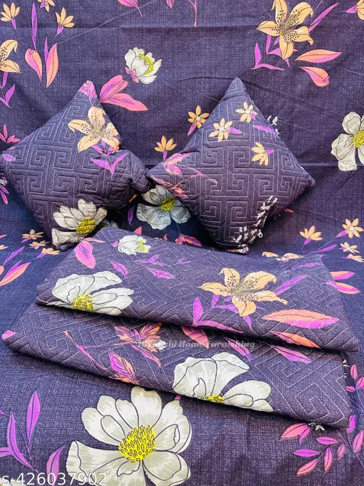 Multicolor HIYANSHI Home Furnishing 5pc bedsheet set, King size with embroidery, breathable Glace cotton. Stain-resistant and wrinkle-free. Unique botanical design. Ideal for summer. Made in India