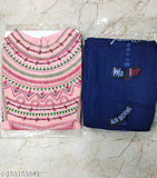 Cotton embroidered top with denim pant for women, blended fabric and short sleeves