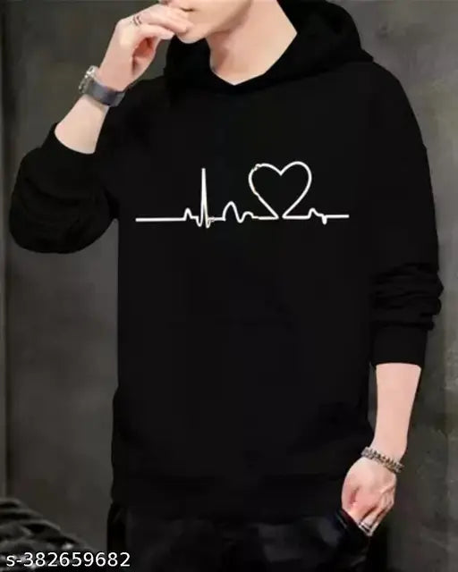 Cotton blend men's hoodie, printed with heartfelt design, long sleeves, available in S-XXL