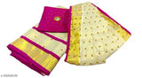 Indian unstitched Rani Rose Lehenga in art silk with cotton dupatta and cotton bottomwear, embellished with Kasavu beads