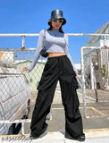 Solid cotton blend cargo pants for women & girls, India origin