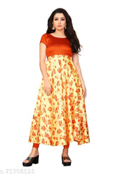 Satin silk short sleeve kurti, printed combo, Indian fashion