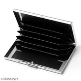 Black metal debit/credit card holder, water-resistant stainless steel, RFID protected, sleek and portable, 6-card capacity, perfect for business and travel