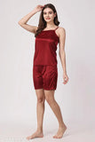 Satin bermuda top and shorts for women's nightwear, solid-patterned satin sleepwear in various sizes from S to XXXL