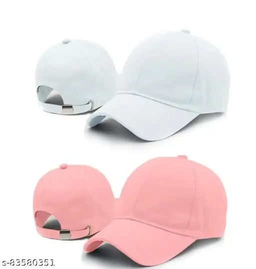 Stylish cotton men's baseball caps, solid pattern, 2-piece unisex set from India