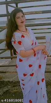 Trendy Georgette embroidered saree with matching printed running blouse, Indian traditional wear