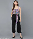 Multicolor smoking rayon sleeveless jumpsuit, printed net, India-made, XS (33in bust, 27in waist), S (35in bust, 29in waist), XL (41in bust, 35in waist)