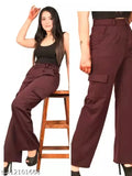 Solid cotton blend high-rise stretchable cargo jeans for women, durable and versatile