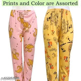 Cotton blend maxi pyjama set for women and girls in random colors with multi-print pattern