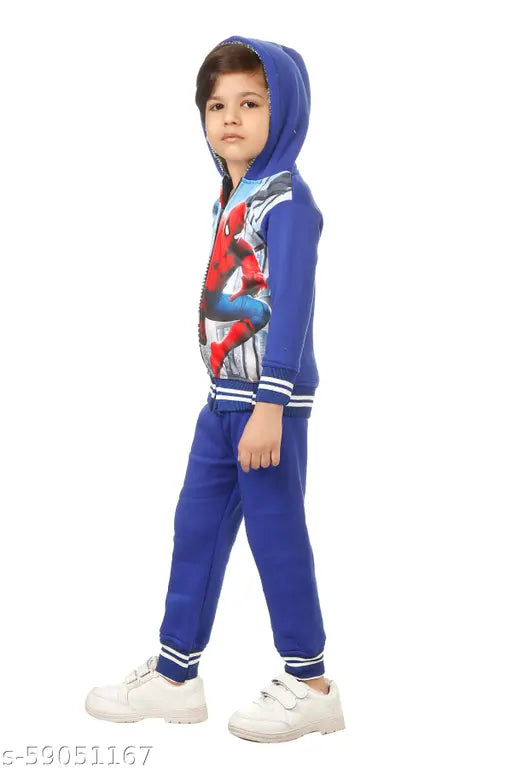 Blue wool unisex kids' sweatshirt and joggers set with hoodie, zip closure, and drawstring joggers. Machine washable, suitable for ages 3-6 months to 2-3 years. Made in India