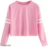 Pink cotton blend Korean-style women's top, solid pattern, long sleeves, great for everyday wear, India origin