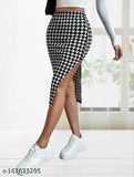 Black & White printed pencil skirt with elasticated waistband and back slit, ideal for formal and business wear