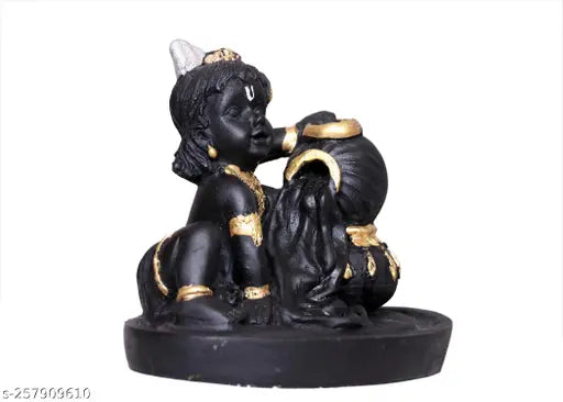 Multicolor poly resin Krishna idol incense holder with backflow cones, showcases Laddu Gopal and smokey waterfall effect