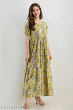 White cotton Jaipuri print Anarkali Kurti, short sleeves, maxi length, India origin