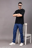 Stylish denim cargo pants for men, solid blue with six pockets, size 34 x 41 x 34 inches, made in India