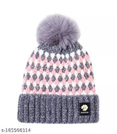 Assorted color women's woolen beanie hat with faux fur pom pom. Thick, dual-layered, and ultra-warm for winter