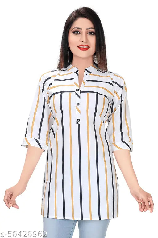 Cotton printed three-quarter sleeve top by GMK Fashions, vibrant pattern for women's S, L, XL, XXL, XXXL sizes. Made in India