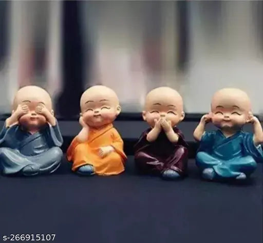 Resin Monk Buddha Figurines Set (4.5cm x 4cm x 4cm), Indian handcrafted home decor and feng shui gift