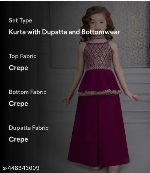 Gold tiny embellished crepe dress with embroidery work for kids, 6-7 years, India origin