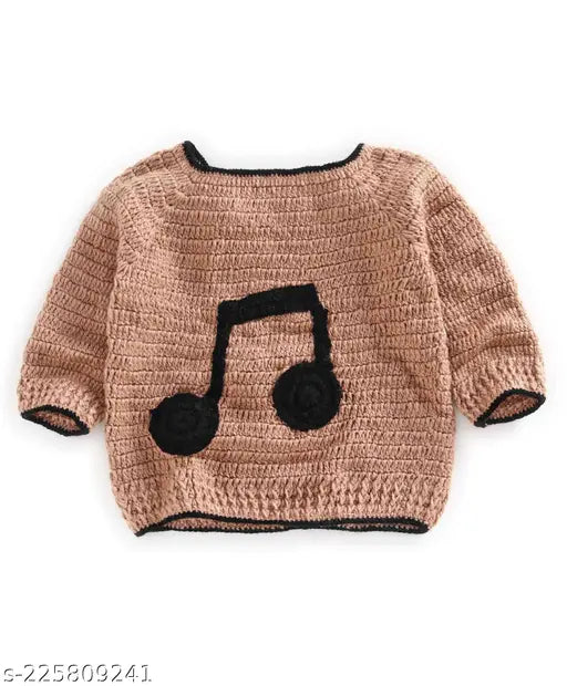 Brown acrylic crochet music theme full sleeve sweater - self-design for infants & toddlers, India origin