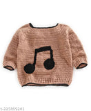 Brown acrylic crochet music theme full sleeve sweater - self-design for infants & toddlers, India origin