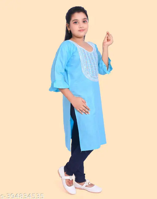 Embroidered rayon kurti for girls (10-11 yrs, 11-12 yrs), Indian traditional fashion on mannequin
