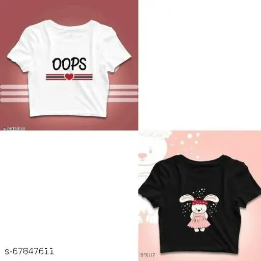 Fency Blend cotton printed crop top for women - short sleeves, vibrant pattern