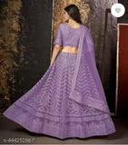 Embroidered net Legha Choli set with solid dupatta, semi-stitched (42in waist, 44in length), Indian traditional topwear and accessory