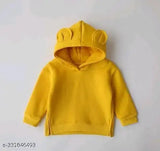 Stylish solid cotton fleece ear hoodie for kids with long sleeves, suitable for winter weather in various sizes from 1-12 years. Made in India