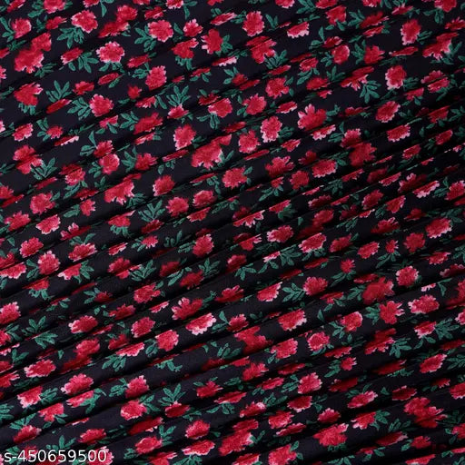 Floral Rayon Maxi Skirt with Pleats and Elastic Waist - Chic Black Style for Women's Western Fashion