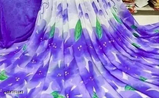 Vibrant Georgette Flower Printed Saree with Solid Runner Blouse, perfect for special occasions, India origin