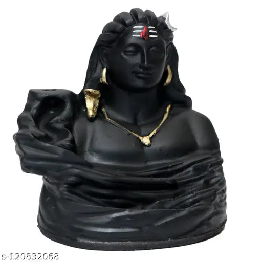 Brown poly resin Adiyogi smoke fountain with 10 cones, Indian Shiva decor item for Pooja or home decor