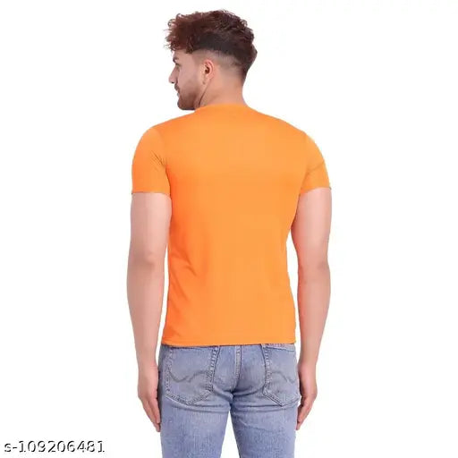 Orange polyester men's solid half-sleeve t-shirt, perfect for casual wear
