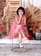 Stylish pink and green satin striped dress for 1-9 year old baby girls, Indian embroidery design