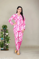 Printed silk blend sleepwear set, long sleeves, chic beige color, elevate your sleepwear collection