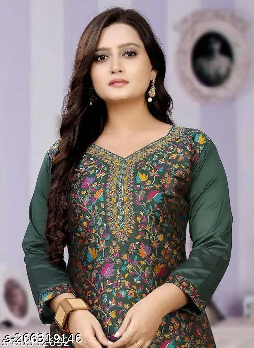 Designer stitched women's jacquard kurt, embroidered combo, three-quarter sleeves, M (38in bust, 46in size length), L (40in bust, 46in size length) - Indian fashion trend for wedding and occasions