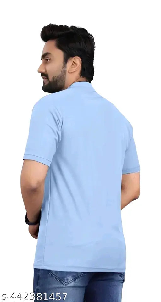 Modern cotton blend t-shirt with Chinese collar, solid color design for men's fashion. T-shirt size: S, M, L, XL, XXL. Made in India