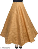 Gold jacquard Zari woven net skirt, new semi-stitched free size flared piece with full inner. Length and waist: 38+ inches each. Made in India
