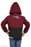 Maroon printed casual long sleeve hooded winter jacket for boys, polyester fabric, India origin
