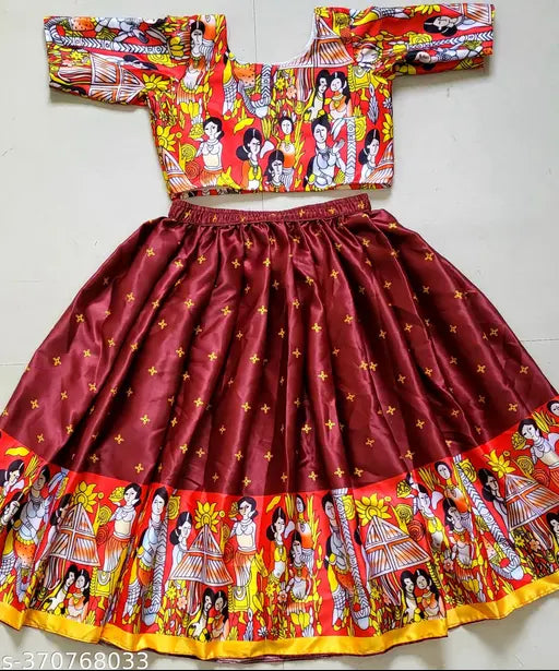 Kids baby girl's printed satin net lehenga choli, animal-themed wedding wear for 1-12 years