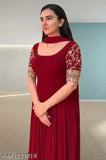 Floral embroidery work georgette gown with dupatta, western party wear for girls, long ankle length in multiple sizes (XS-XXL), India origin