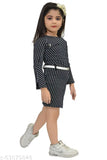Girls cotton blend bodycon dress, self-design net pattern, three-quarter sleeves