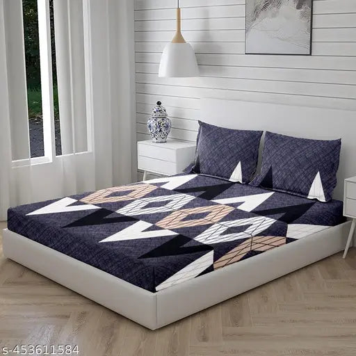 Glace-Cotton double bed sheets with geometric pattern, fits 6-inch mattresses (72x78 inches), upholstered in superfine quality
