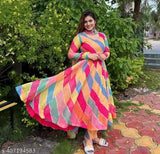 Striped Georgette party dress for women, Indian origin, size M-XXL