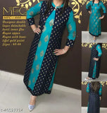 Rayon flare kurti with printed combo, 3/4 sleeves, round neck, M (Bust Size: 38in), India