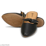 Synthetic leather black pointed toe slip-on mules for women, stylish casual footwear