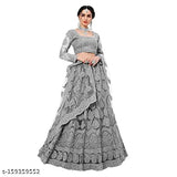 Embroidered chikankari party lehenga set, fancy designer net panel, floral embroidery for women
